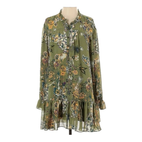 Free People Green and Orange Ruffled Tiered Sundress - Picture 1 of 9